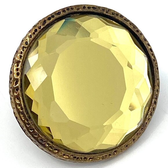 Large Gold Tone Yellow Stone Textured Oversized Statement Ring Costume Jewelry - Picture 2 of 6